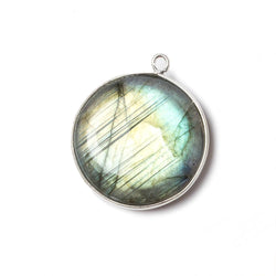 26mm Sterling Silver Bezel Labradorite plain coin Pendant 1 focal bead (ONLINE ORDER ONLY)