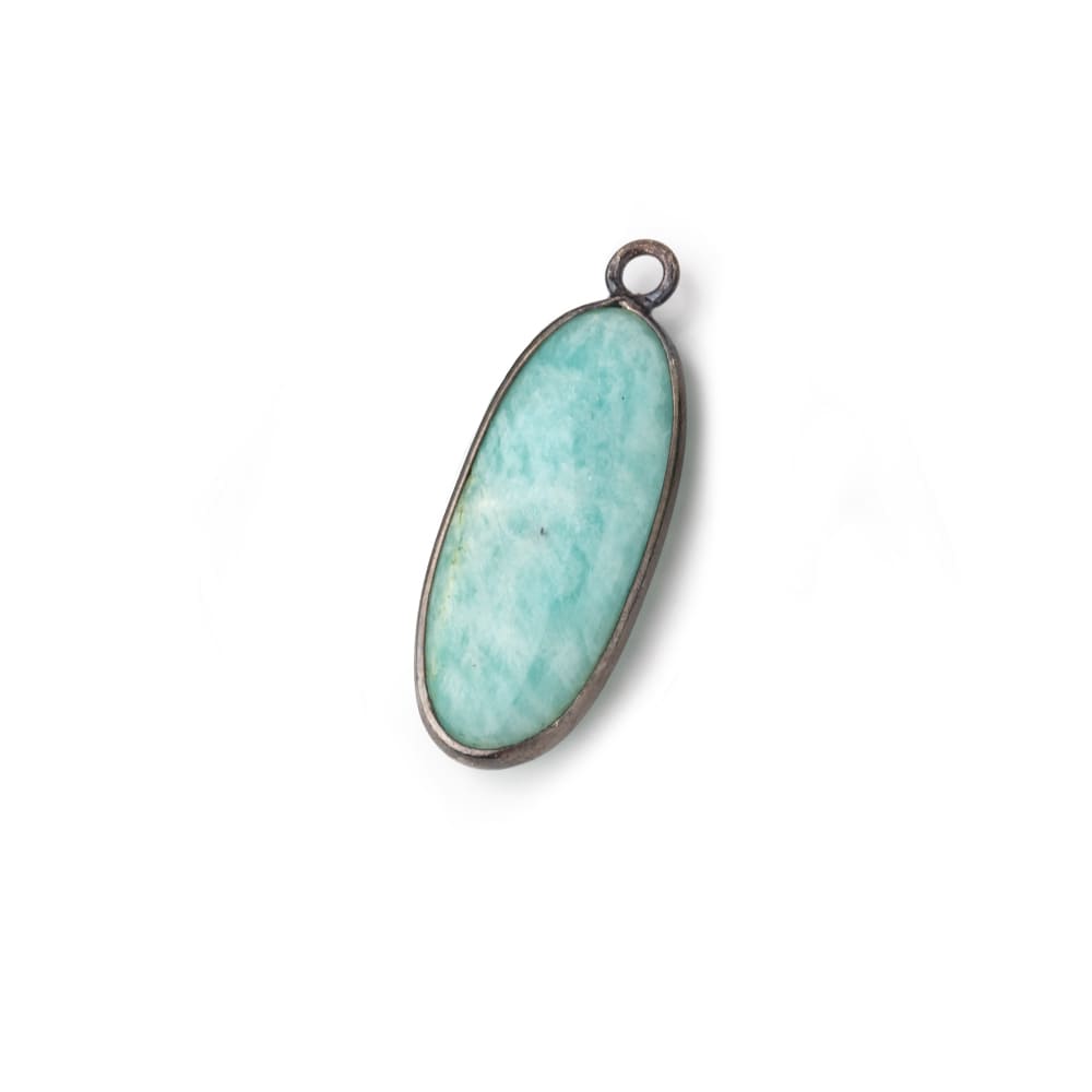 26x12mm Black Gold .925 Bezel Amazonite Plain Oval Pendant 1 Focal Bead (ONLINE ORDER ONLY)