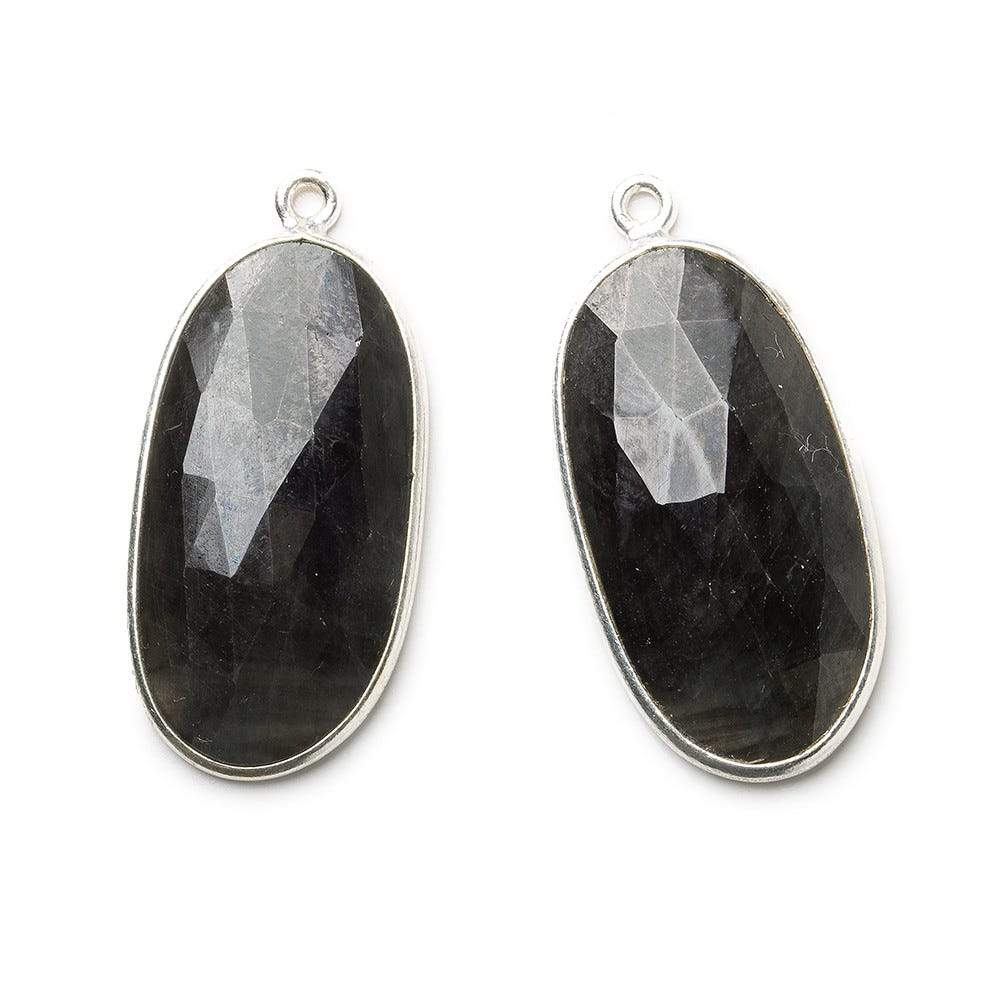 26x14mm Silver .925 Bezel Blue Sapphire faceted oval Pendant Set of 2 pieces (ONLINE ORDER ONLY)