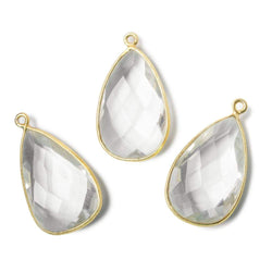 26x16mm Vermeil Bezeled Crystal Quartz faceted Pear Focal Pendant