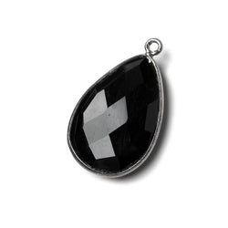 26x17mm Black Gold .925 Bezel Black Chalcedony faceted pear Pendant 1 piece
