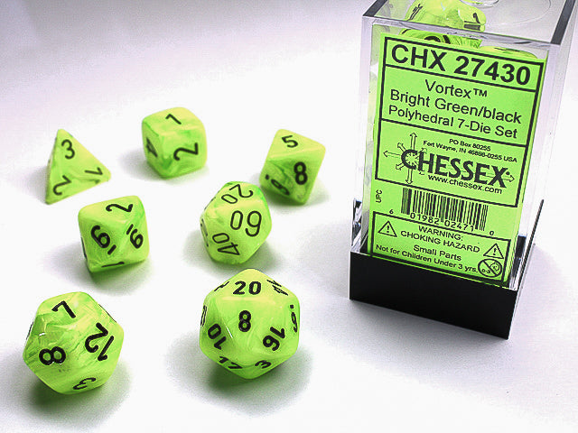 Vortex® Polyhedral Bright Green/black 7-Die Set RPG DND (Online Only)