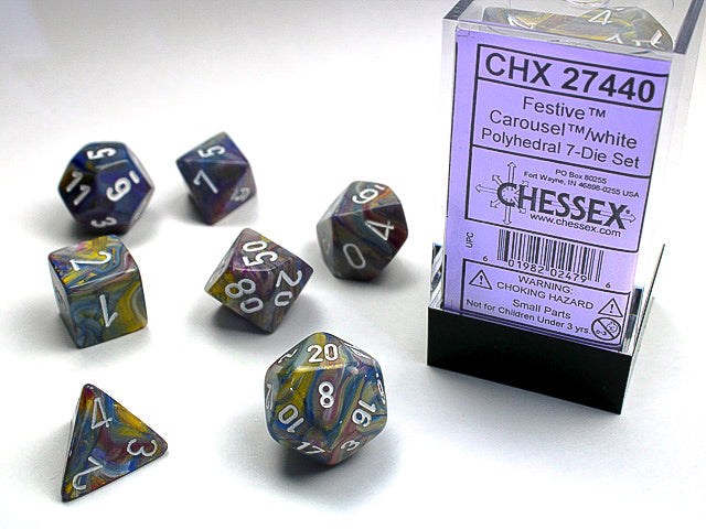Festive® Polyhedral Carousel™/white 7-Die Set RPG DND (Online Only)