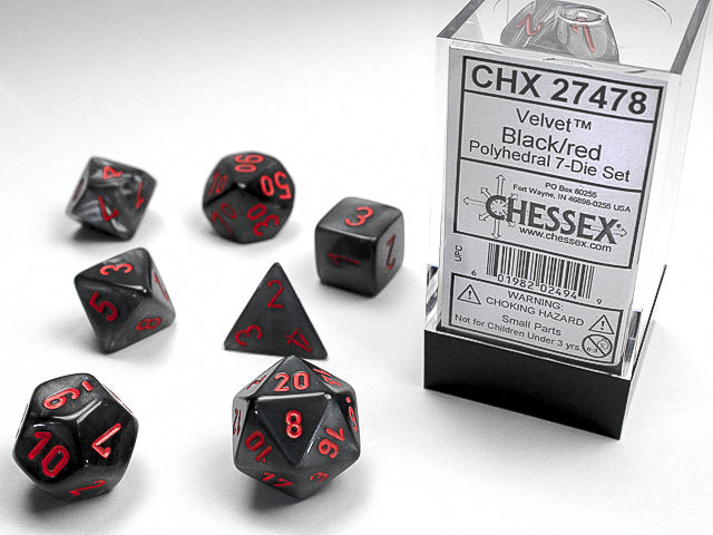 Velvet® Polyhedral Black/red 7-Die Set RPG DND (Online Only)