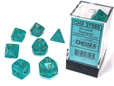 Borealis Teal/gold 7-Dice / 16mm / 12mm / 30mm Luminary (Online Only)