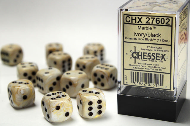 Chessex: D6 Marble Dice sets- 16mm (ONLINE ORDER ONLY)