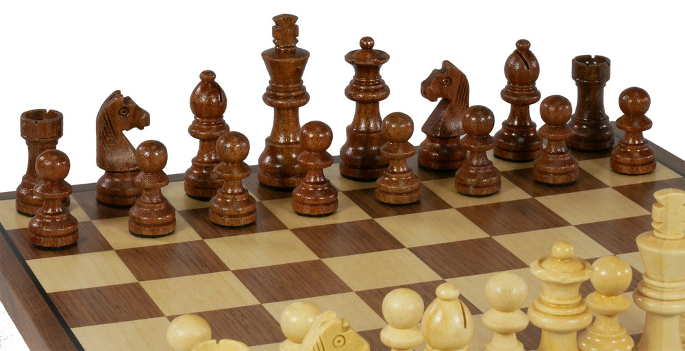 Chess Set - 2.75" Sheesham/Boxwood German Knight on Walnut & Maple Veneer Board (ONLINE ORDER ONLY)