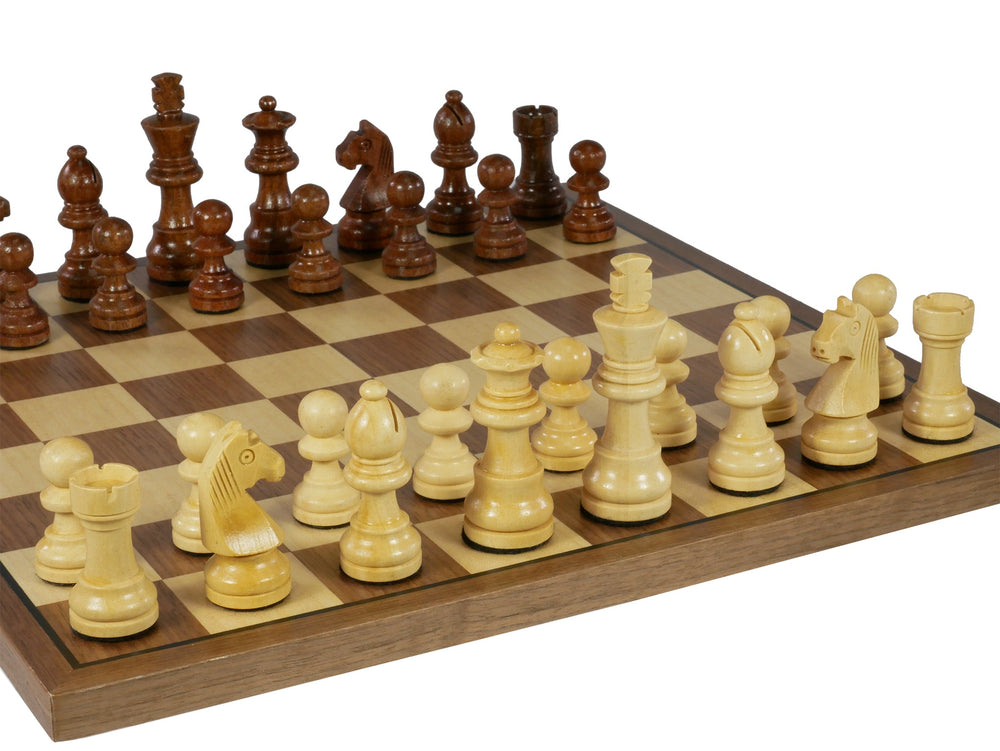 Chess Set - 2.75" Sheesham/Boxwood German Knight on Walnut & Maple Veneer Board (ONLINE ORDER ONLY)