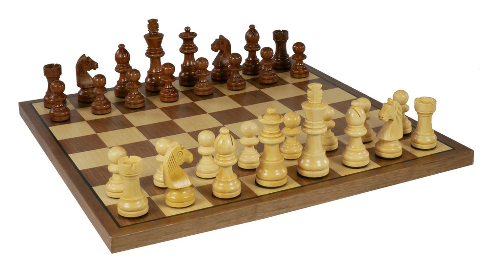 Chess Set - 2.75" Sheesham/Boxwood German Knight on Walnut & Maple Veneer Board (ONLINE ORDER ONLY)