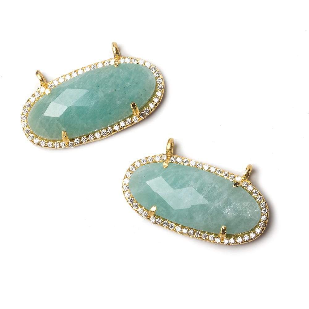 27x13mm Vermeil Bezeled CZ & Amazonite Oval East West Connector 1 pc (ONLINE ORDER ONLY)