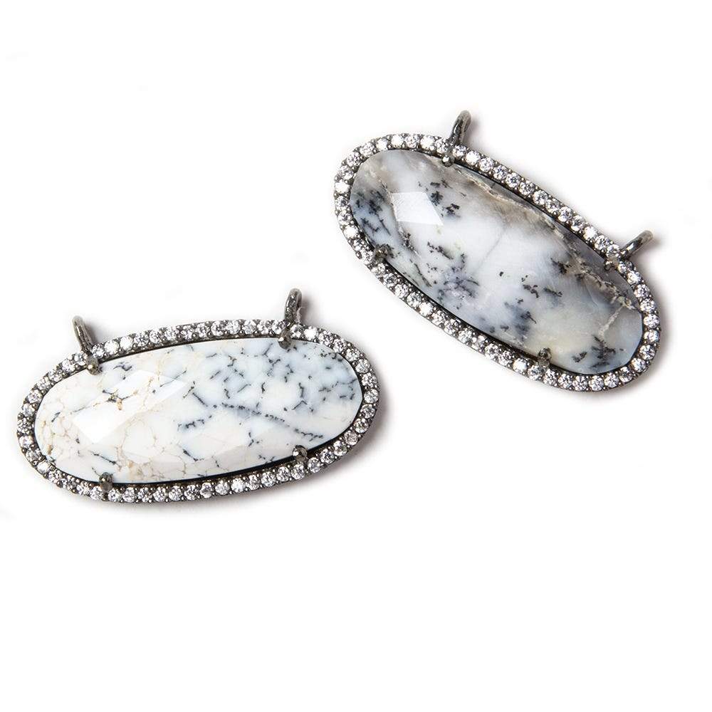 28x14mm Black Gold Bezeled CZ & Dendritic Opal Oval East West Connector 1 pc (ONLINE ORDER ONLY)