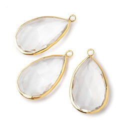 28x16mm Vermeil Bezeled Crystal Quartz faceted Pear Focal Pendant 1 piece