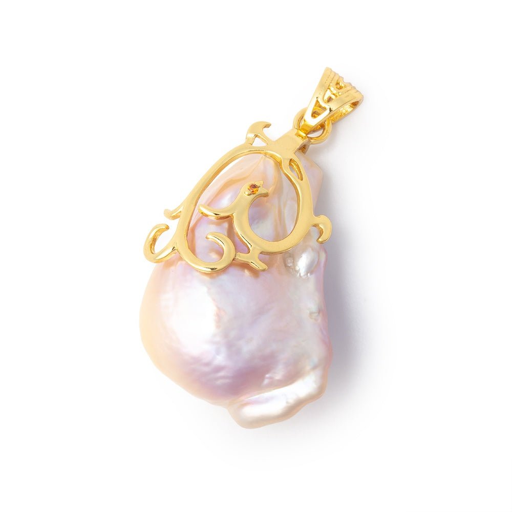28x21mm Vermeil Capped Peach Ultra Baroque Pearl Pendant 1 focal (ONLINE ORDER ONLY)