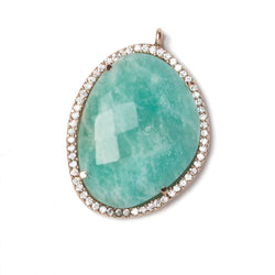 28x22mm Rose Gold Bezeled White CZ and Amazonite Nugget 1 ring pendant 1 piece (ONLINE ORDER ONLY)