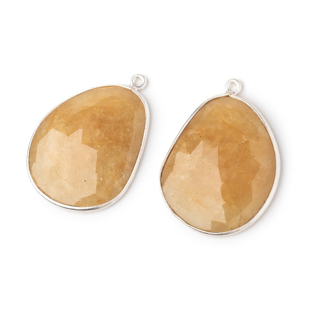 28x24mm .925 Silver Bezel Yellow Beryl Faceted Freeform Set of 2 Pendants (ONLINE ORDER ONLY)
