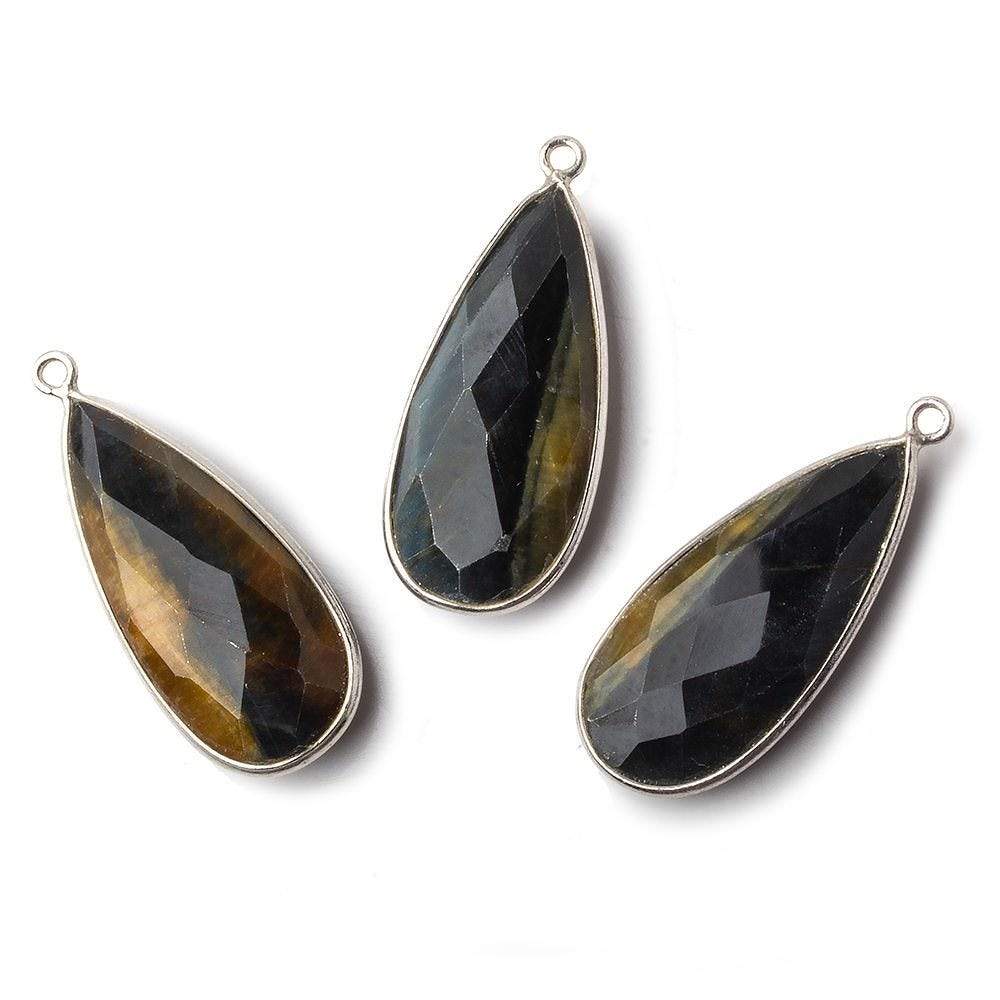 29x13mm Silver .925 Bezel Gold & Black Tiger's Eye faceted Pear Pendant 1 piece (ONLINE ORDER ONLY)