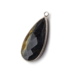 29x13mm Silver .925 Bezel Gold & Black Tiger's Eye faceted Pear Pendant 1 piece (ONLINE ORDER ONLY)