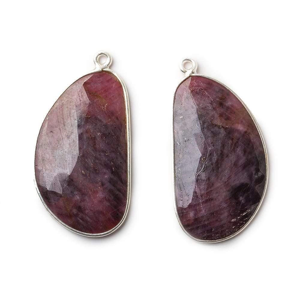 29x17mm Silver .925 Bezel Ruby faceted free shape Pendant Set of 2 pieces (ONLINE ORDER ONLY)