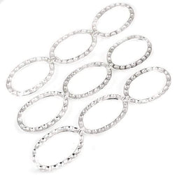 29x19mm Sterling Silver plated Copper Hammered Oval Beads 3 pieces*DISCONTINUED* (ONLINE ORDER ONLY)