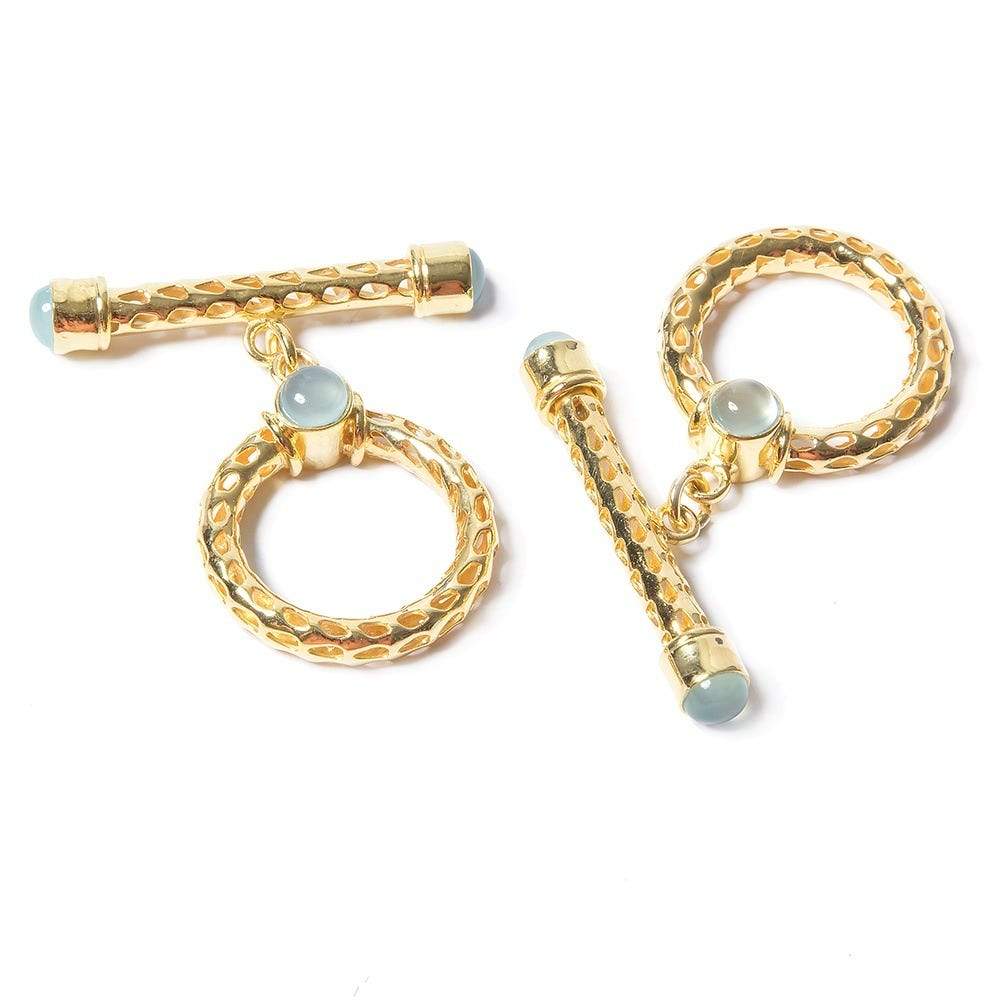 29x23mm Aquamarine Cabochon Filigree Vermeil Toggle 1 piece (ONLINE ORDER ONLY)