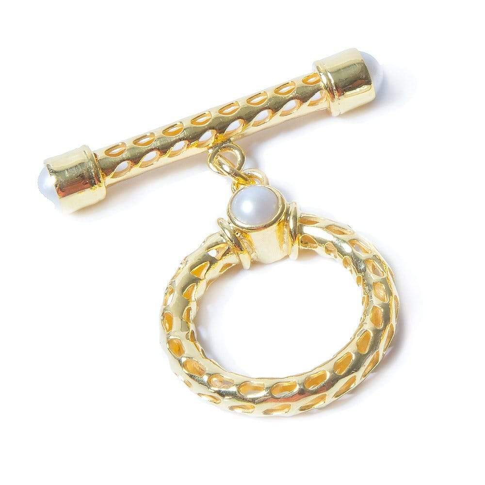 29x23mm White Pearl Cabochon Filigree Vermeil Toggle 1 piece (ONLINE ORDER ONLY)