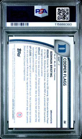 Graded 2024 Topps Bowman Chrome U Cooper Flagg #16 Black Wave Rookie RC Basketball Card PSA 10 Gem Mint (ONLINE ORDER ONLY)