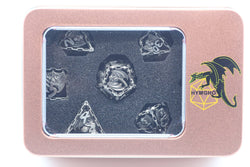 Ancient Silver Hollow Metal Bat Polyhedral Dice Set