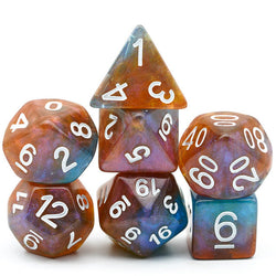 Brown & Blue w/white Galaxy Glitter 7-Dice Set RPG (Online Only)