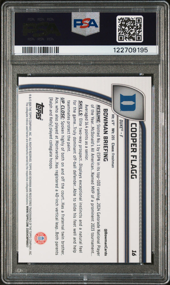 Graded 2024 Topps Bowman U Sapphire Cooper Flagg #16 Rookie RC Basketball Card PSA 10 Gem Mint (ONLINE ORDER ONLY)