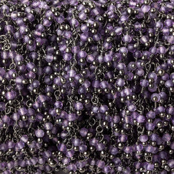 2mm Amethyst micro faceted round Black Gold plated Dangling Chain by the foot (ONLINE ORDER ONLY)