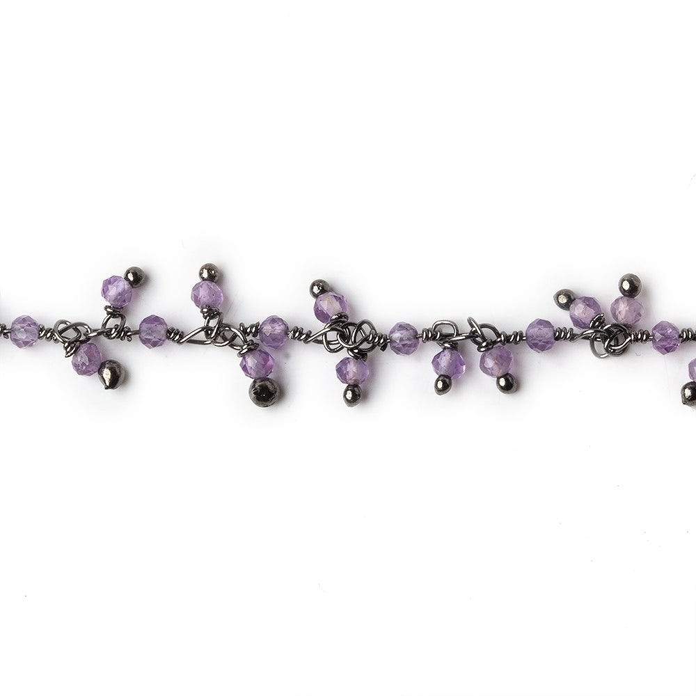 2mm Amethyst micro faceted round Black Gold plated Dangling Chain by the foot (ONLINE ORDER ONLY)