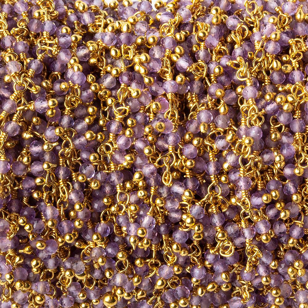 2mm Amethyst micro faceted round Gold plated Dangling Chain by the foot (ONLINE ORDER ONLY)
