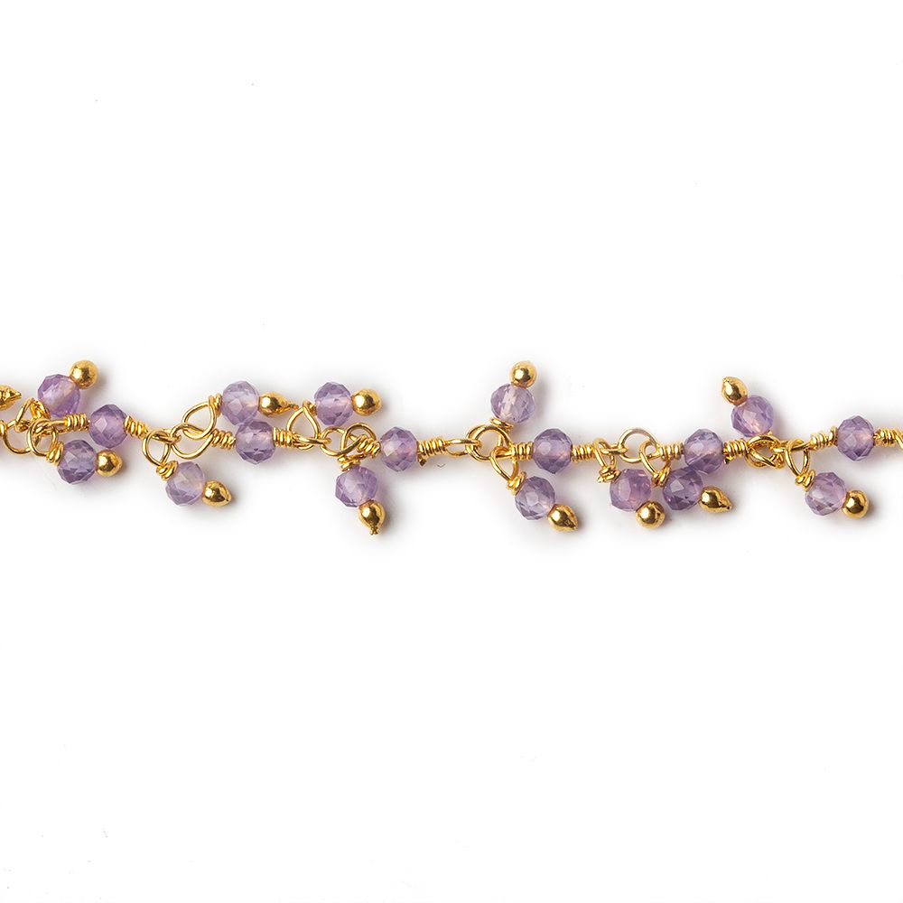 2mm Amethyst micro faceted round Gold plated Dangling Chain by the foot (ONLINE ORDER ONLY)