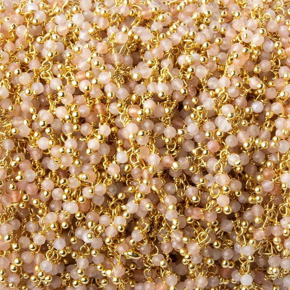 2mm Angel Skin Peach Moonstone micro faceted round Gold Dangling Chain by the foot (ONLINE ORDER ONLY)