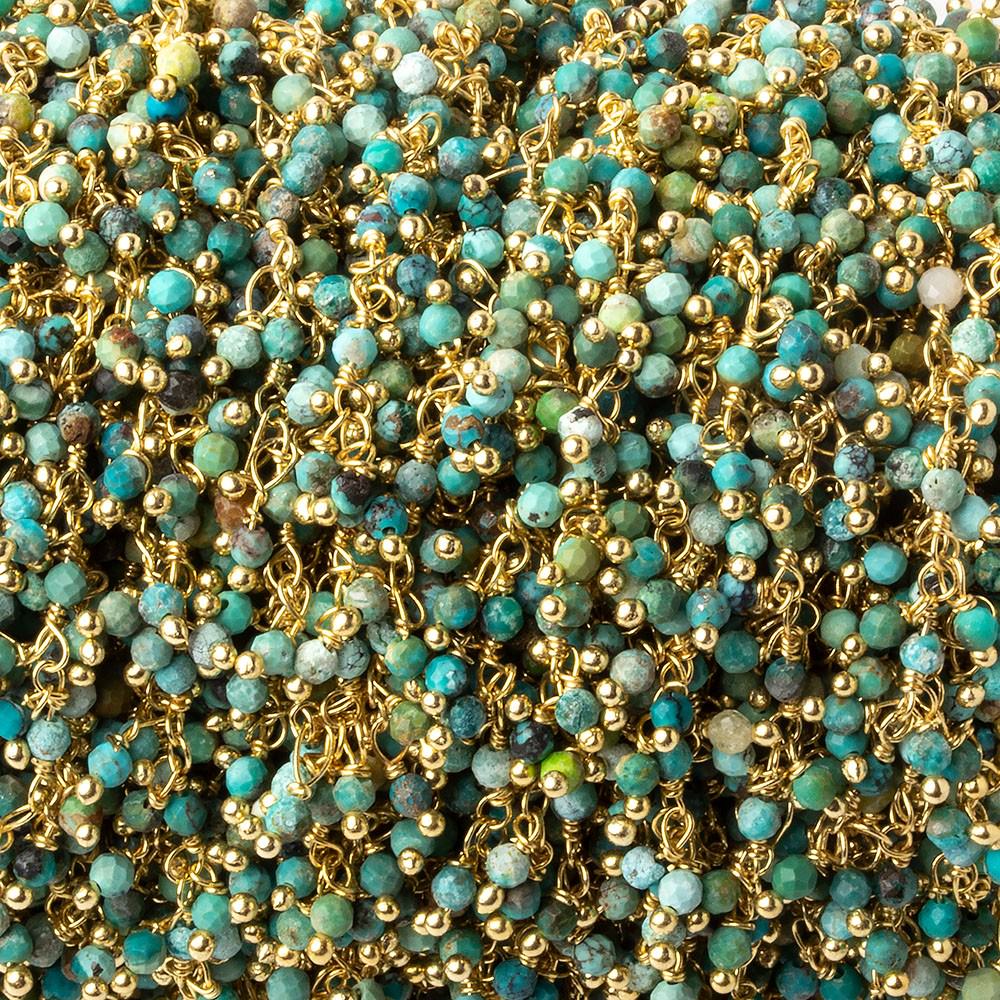 2mm Chinese Turquoise micro faceted round Gold Dangling Chain by the foot (ONLINE ORDER ONLY)