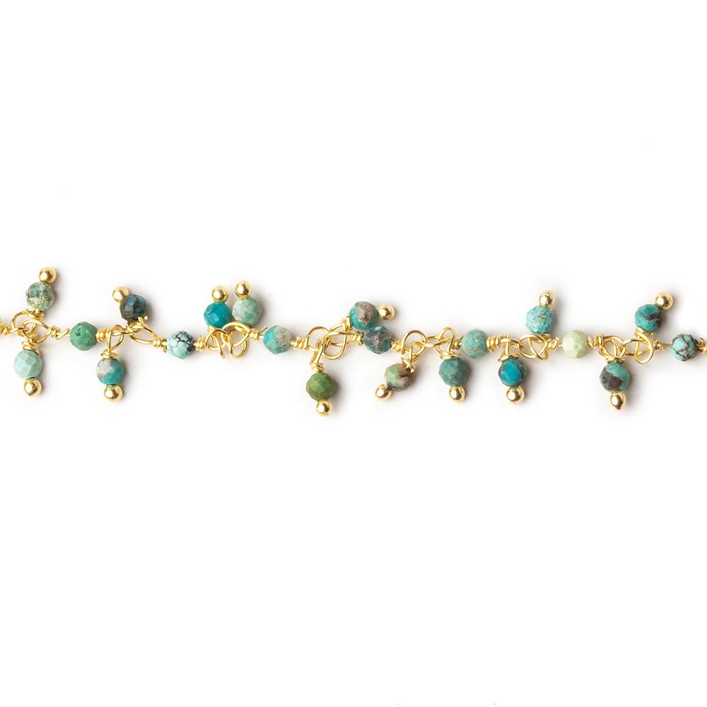 2mm Chinese Turquoise micro faceted round Gold Dangling Chain by the foot (ONLINE ORDER ONLY)