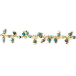 2mm Chinese Turquoise micro faceted round Gold Dangling Chain by the foot (ONLINE ORDER ONLY)