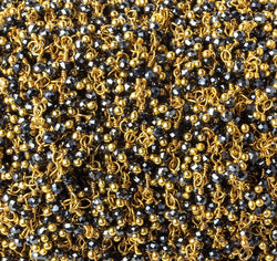 2mm Hematite micro faceted round Gold Dangling Chain by the foot