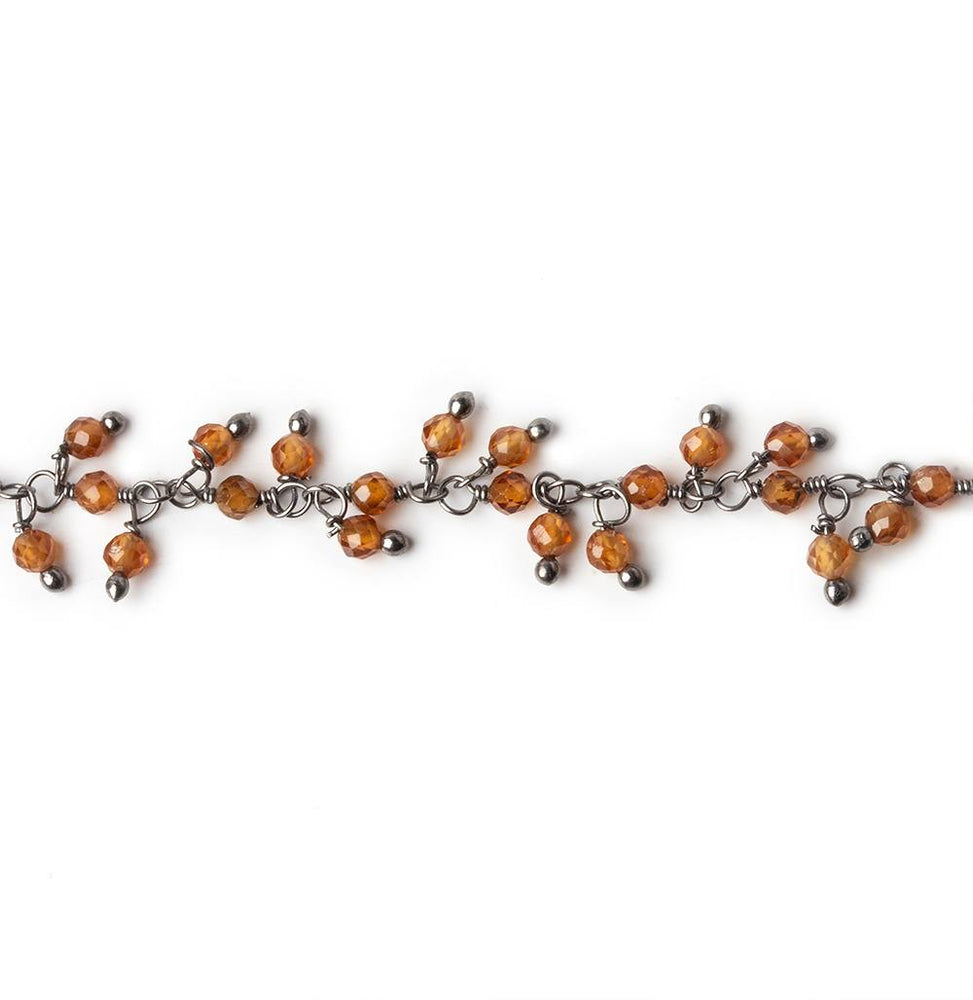 2mm Hessonite Garnet microfaceted round Black Gold Dangling Chain by the foot
