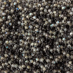 2mm Labradorite micro faceted rondelle Black Gold Dangling Chain by the foot