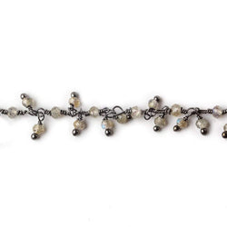 2mm Labradorite micro faceted rondelle Black Gold Dangling Chain by the foot