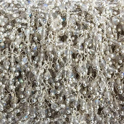 2mm Labradorite micro faceted round Silver Plated Dangling Chain