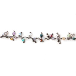 2mm MultiColor Gemstone micro faceted round Black Gold Dangling Chain by the foot (ONLINE ORDER ONLY)