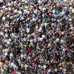 2mm MultiColor Gemstone micro faceted round Black Gold Dangling Chain by the foot (ONLINE ORDER ONLY)