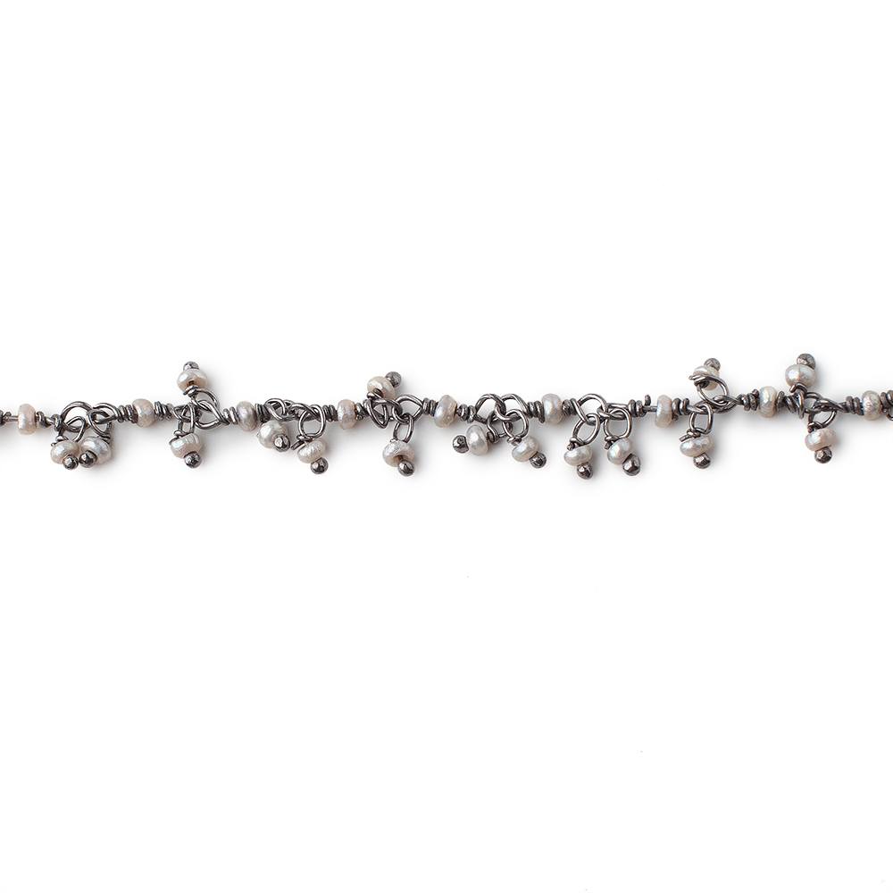 2mm Off White Seed Pearls on Black Gold .925 Dangling Chain by the Foot (ONLINE ORDER ONLY)