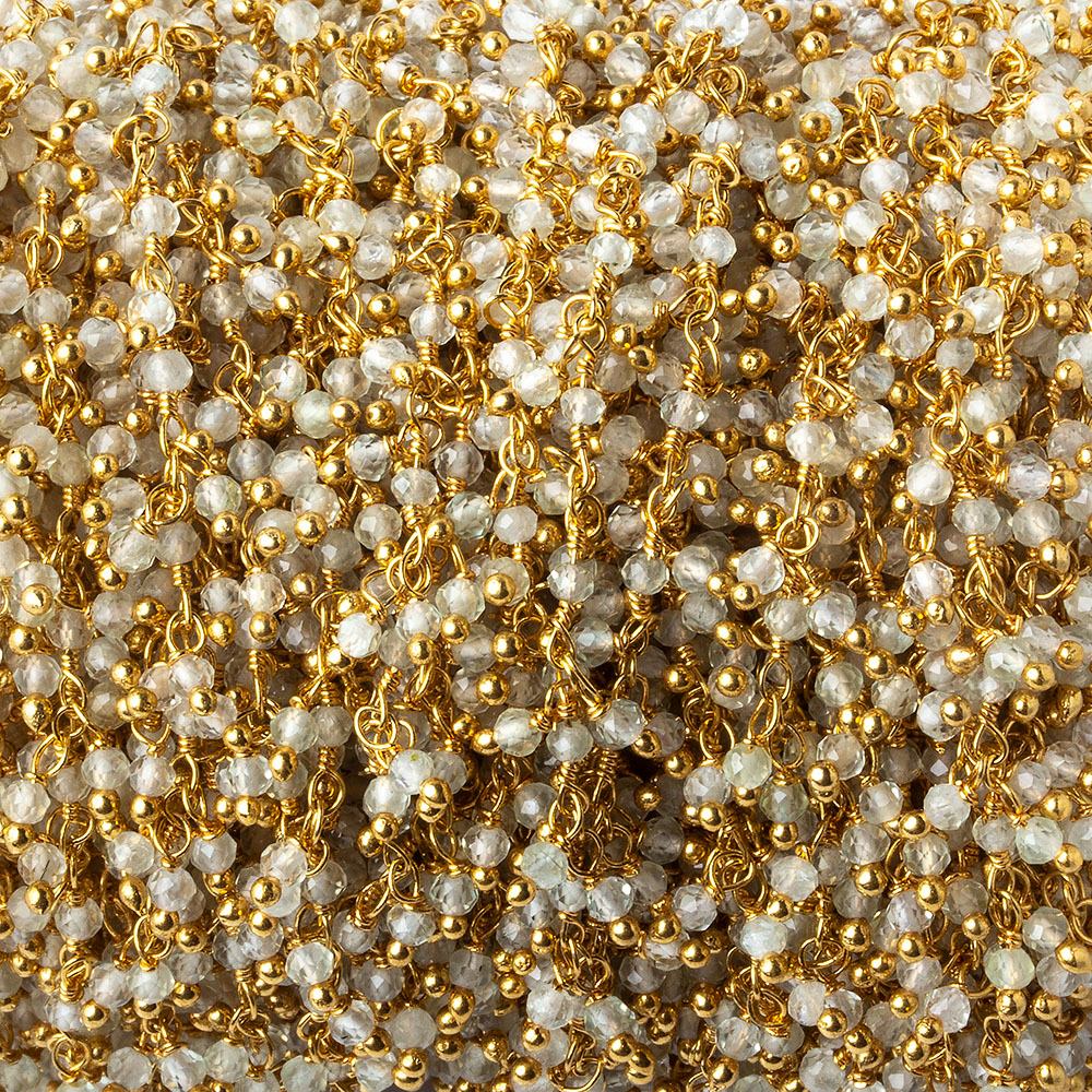 2mm Prehnite micro faceted round Gold plated Dangling Chain by the foot (ONLINE ORDER ONLY)