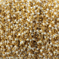 2mm Prehnite micro faceted round Gold plated Dangling Chain by the foot (ONLINE ORDER ONLY)