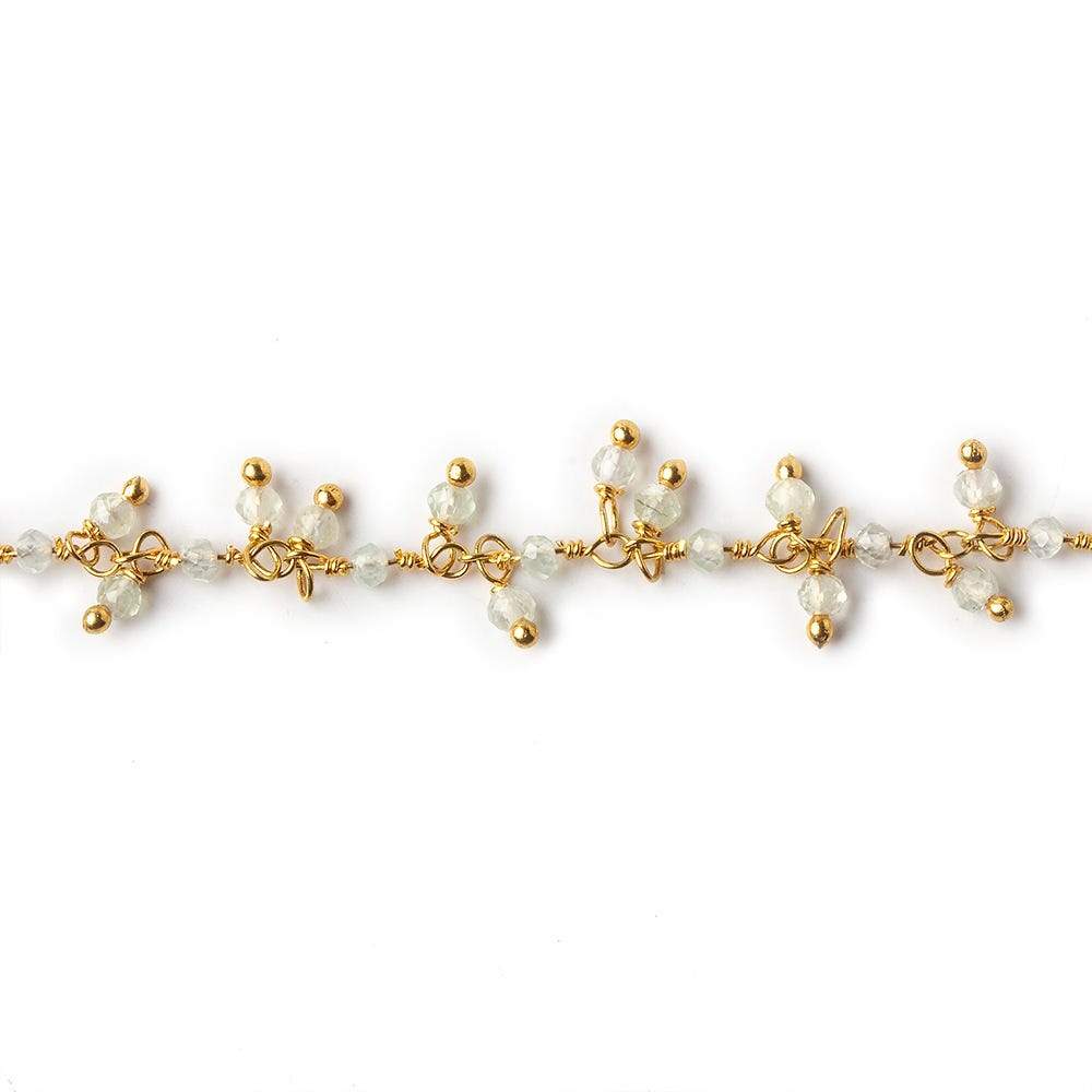 2mm Prehnite micro faceted round Gold plated Dangling Chain by the foot (ONLINE ORDER ONLY)