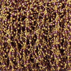2mm Rhodolite Garnet Gold plated Dangling Chain by the foot