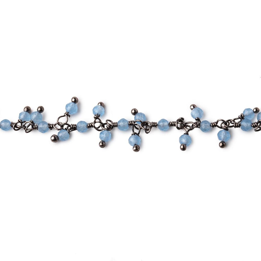2mm Santorini Blue Chalcedony Micro Faceted Rounds on Black Gold Plated Dangling Chain (ONLINE ORDER ONLY)